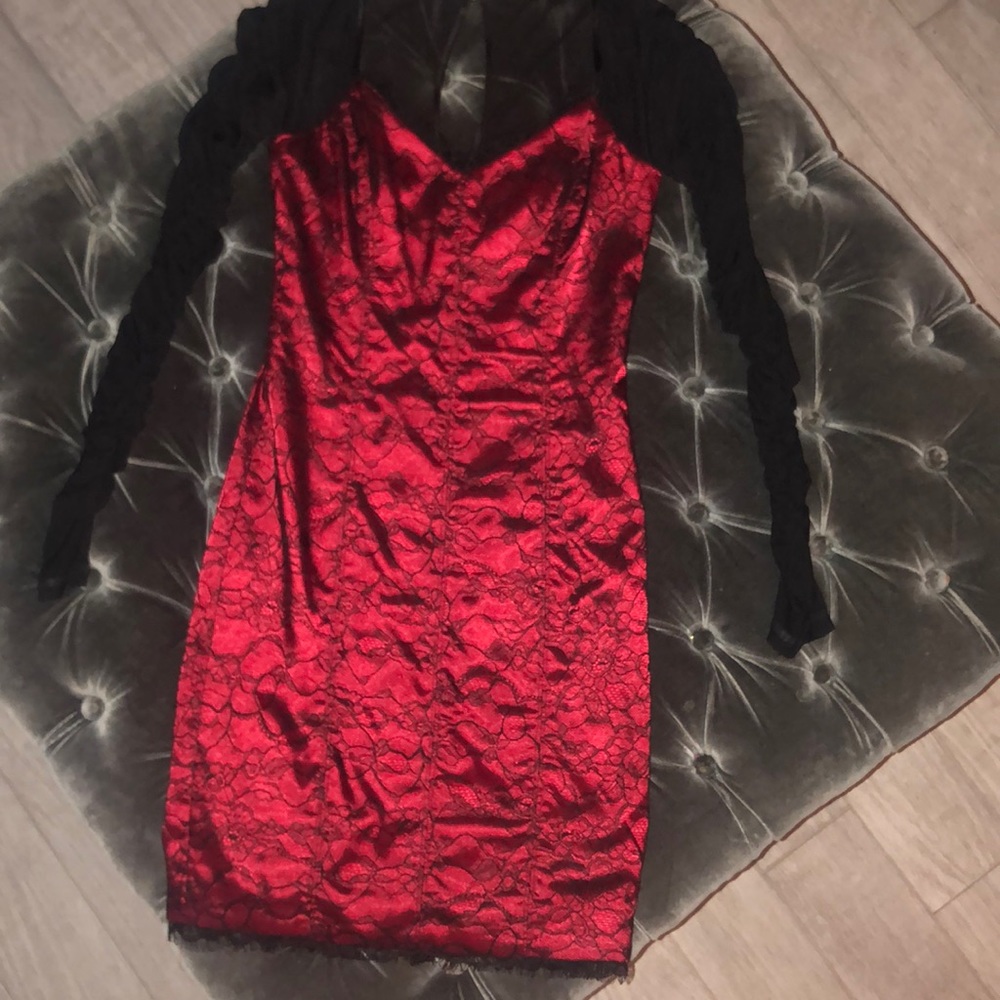 Gorgeous red & black satin Bebe dress! Worn twice